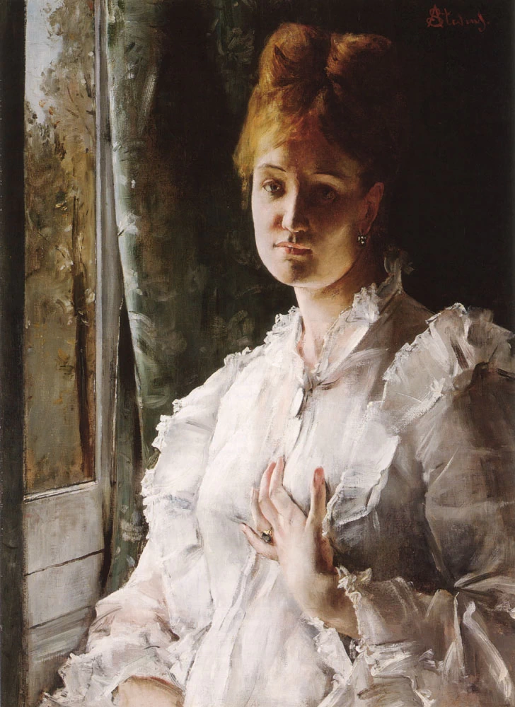 Alfred Émile Stevens - 162, Ritratto di una donna in bianco